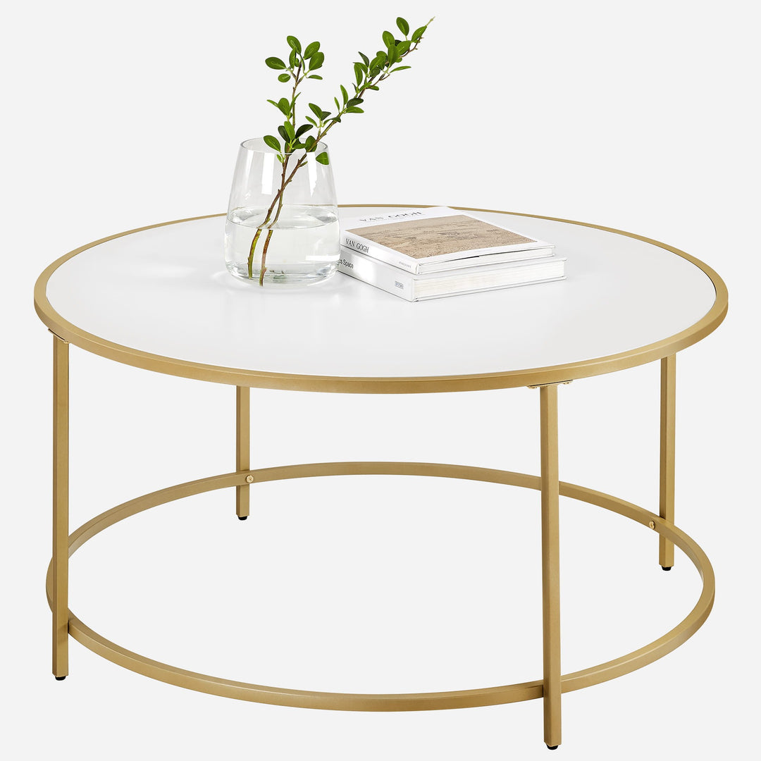 Elegant rundt sofabord – moderne design i guld og hvid