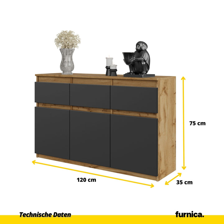 NOAH - Kommode med 3 skuffer - naturfarvet / antracitgrå H75cm B120cm D35cm
