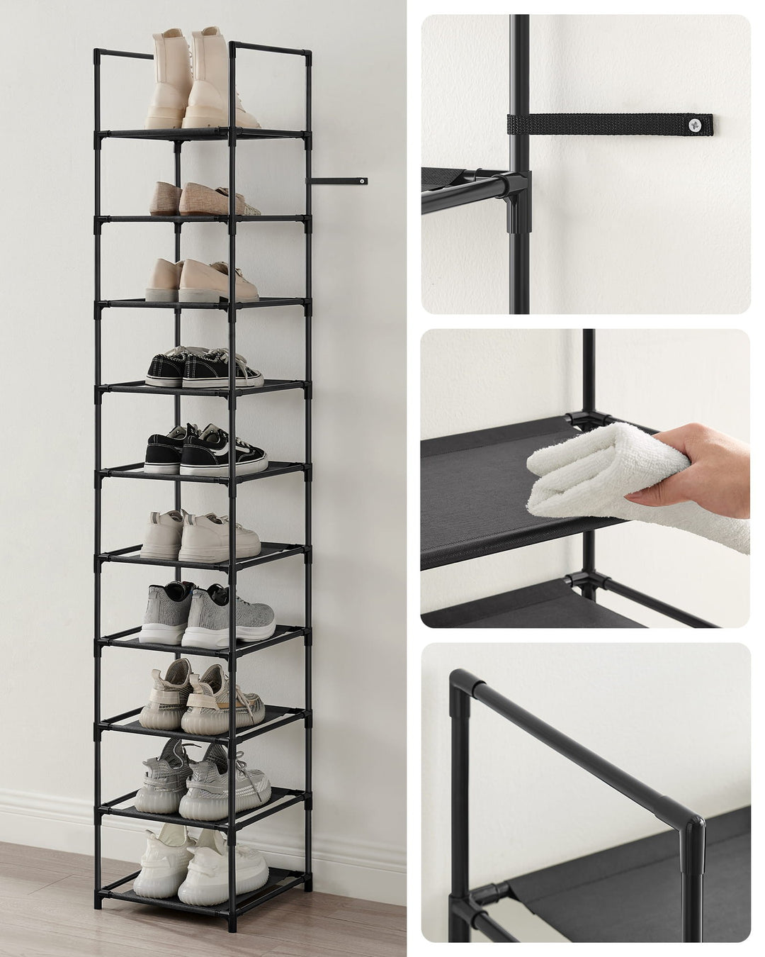 Pladsbesparende skoreol i industrielt design – OSKAR 10 hylder