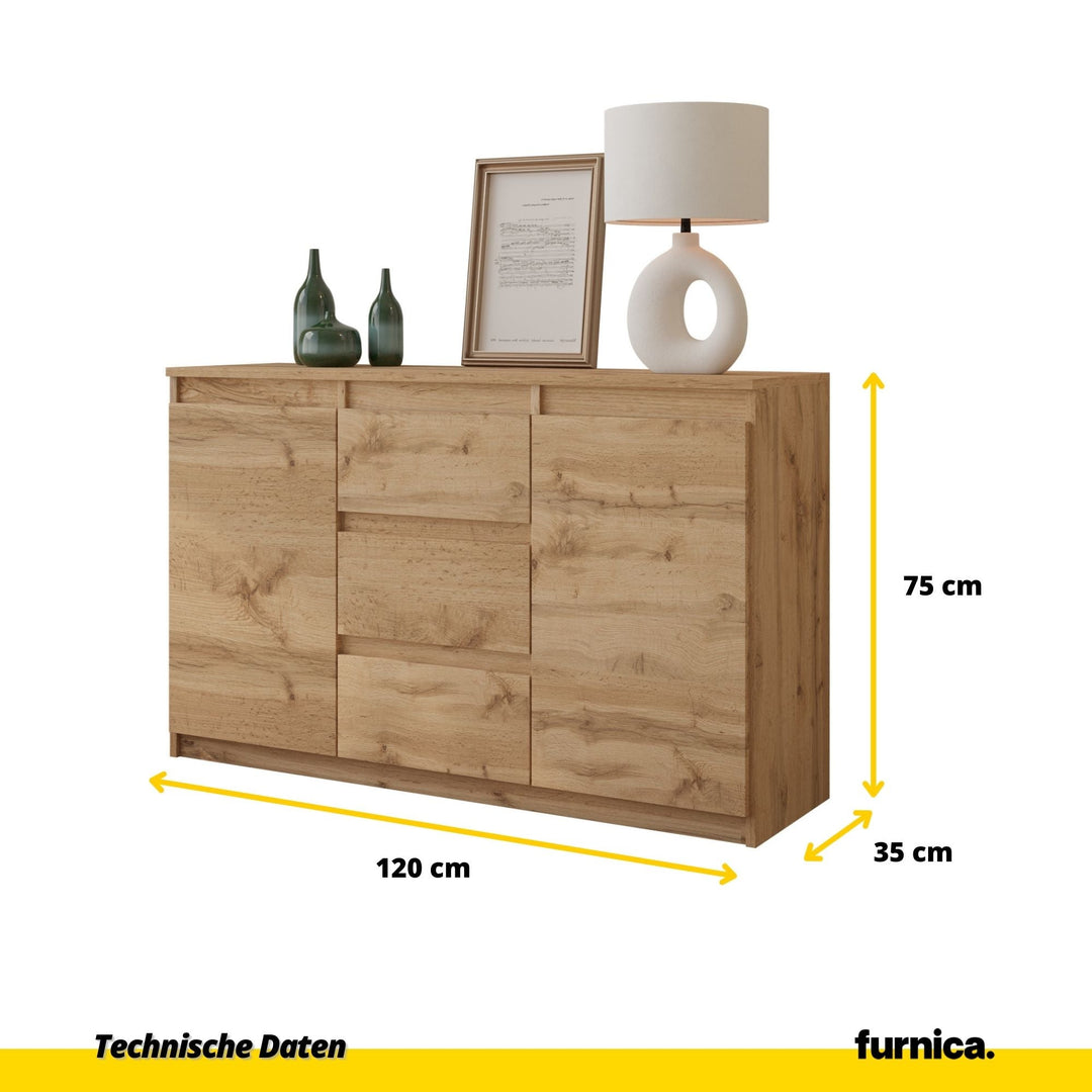 MIKEL - Kommode med 3 skuffer - naturfarvet H75cm B120cm D35cm