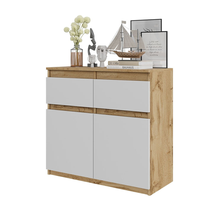 NOAH - Kommode med 2 skuffer - naturfarvet / mat hvid H75cm B80cm D35cm