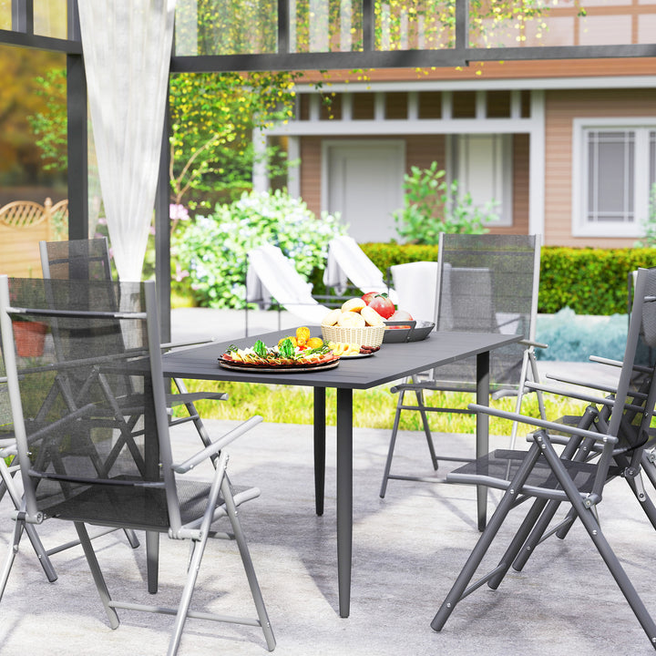 Havebord 150x90cm, vejrbestandigt balkonbord af stål, balkonbord med parasolhul, sort