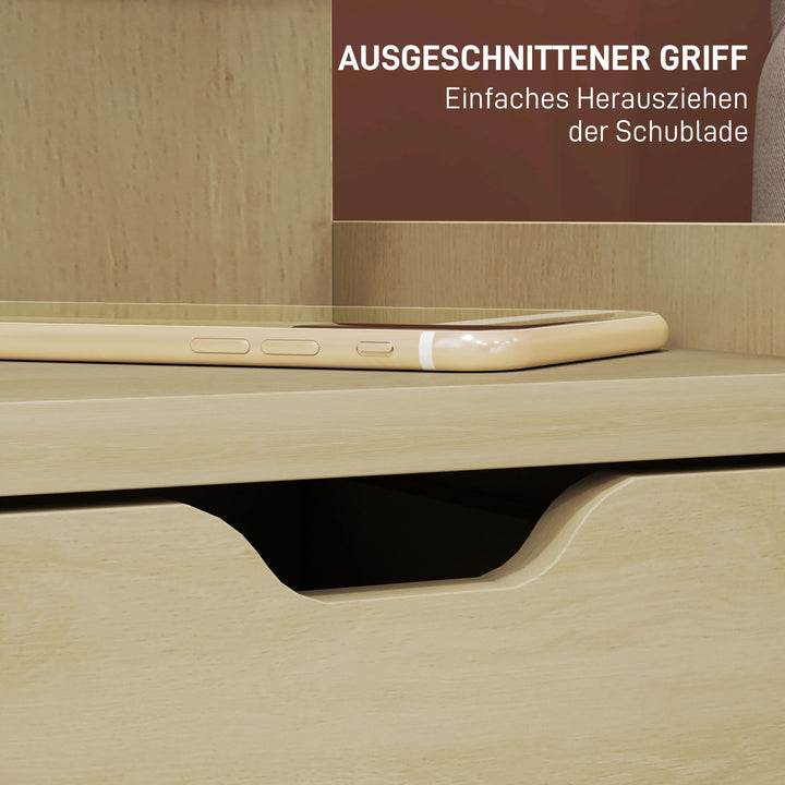 Natbord med 2 skuffer, åben hylde, 40x30x60 cm, trædekoration