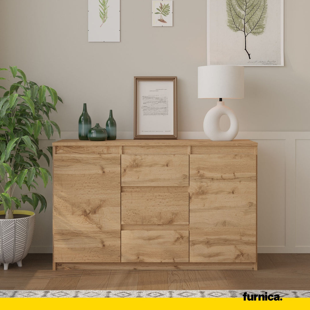 MIKEL - Kommode med 3 skuffer - naturfarvet H75cm B120cm D35cm