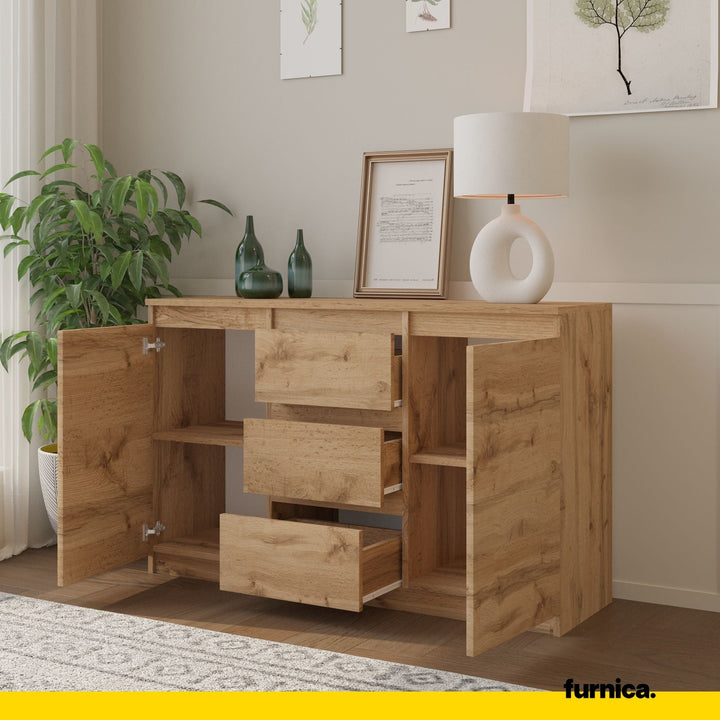 MIKEL - Kommode med 3 skuffer - naturfarvet H75cm B120cm D35cm