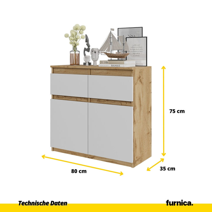 NOAH - Kommode med 2 skuffer - naturfarvet / mat hvid H75cm B80cm D35cm