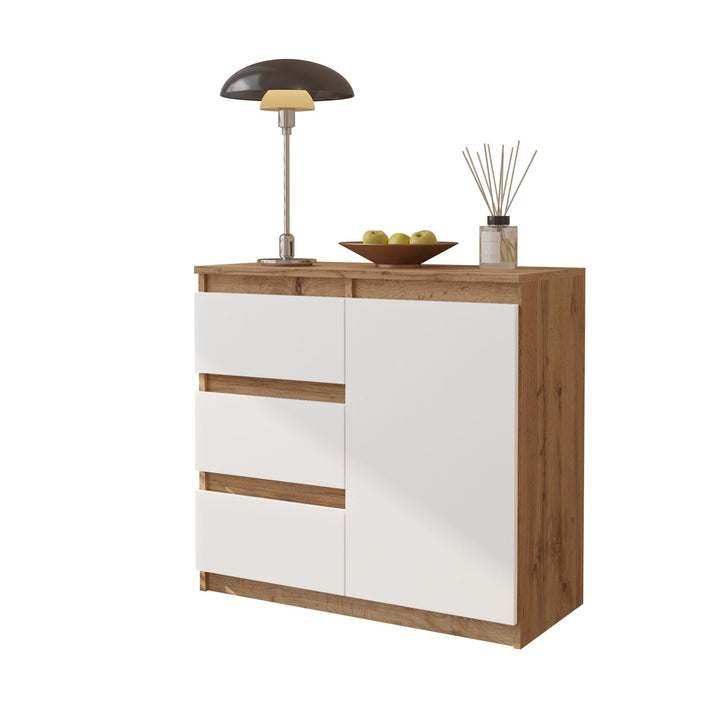 MIKEL - Kommode med 3 skuffer - naturfarvet / mat hvidt H75cm B80cm D35cm