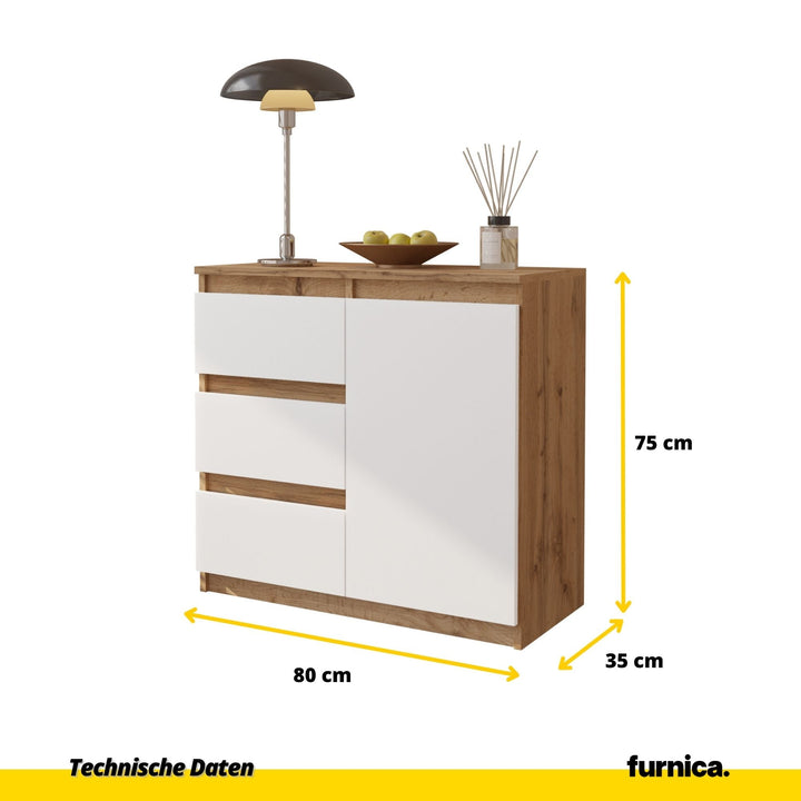 MIKEL - Kommode med 3 skuffer - naturfarvet / mat hvidt H75cm B80cm D35cm