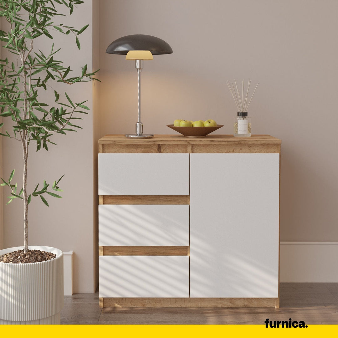 MIKEL - Kommode med 3 skuffer - naturfarvet / mat hvidt H75cm B80cm D35cm