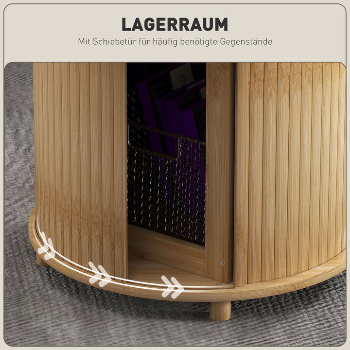 Sidebord, rundt, med opbevaringsplads, skydedør, bambus, Ø60 x 45 cm, lasteevne op til 20 kg