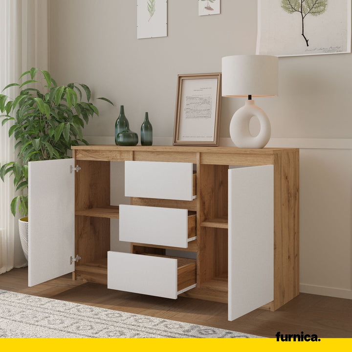 MIKEL - Kommode med 3 skuffer - naturfarvet / mat hvid H75cm B120cm D35cm