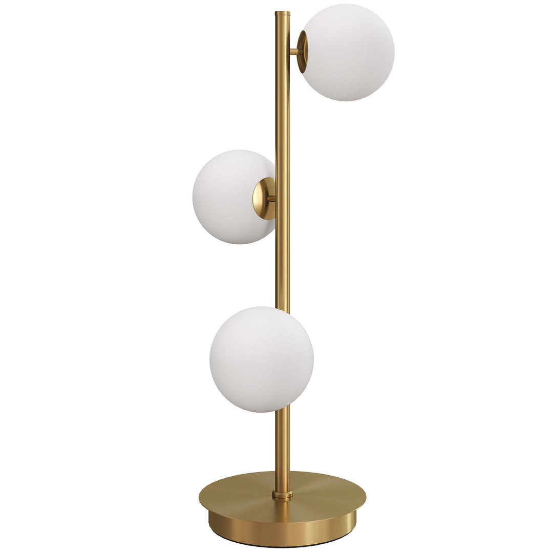 Bordlampe med 3 kugleskærme, med stabil stålfod, G9-fatninger, 24 x 24 x 53 cm, messing