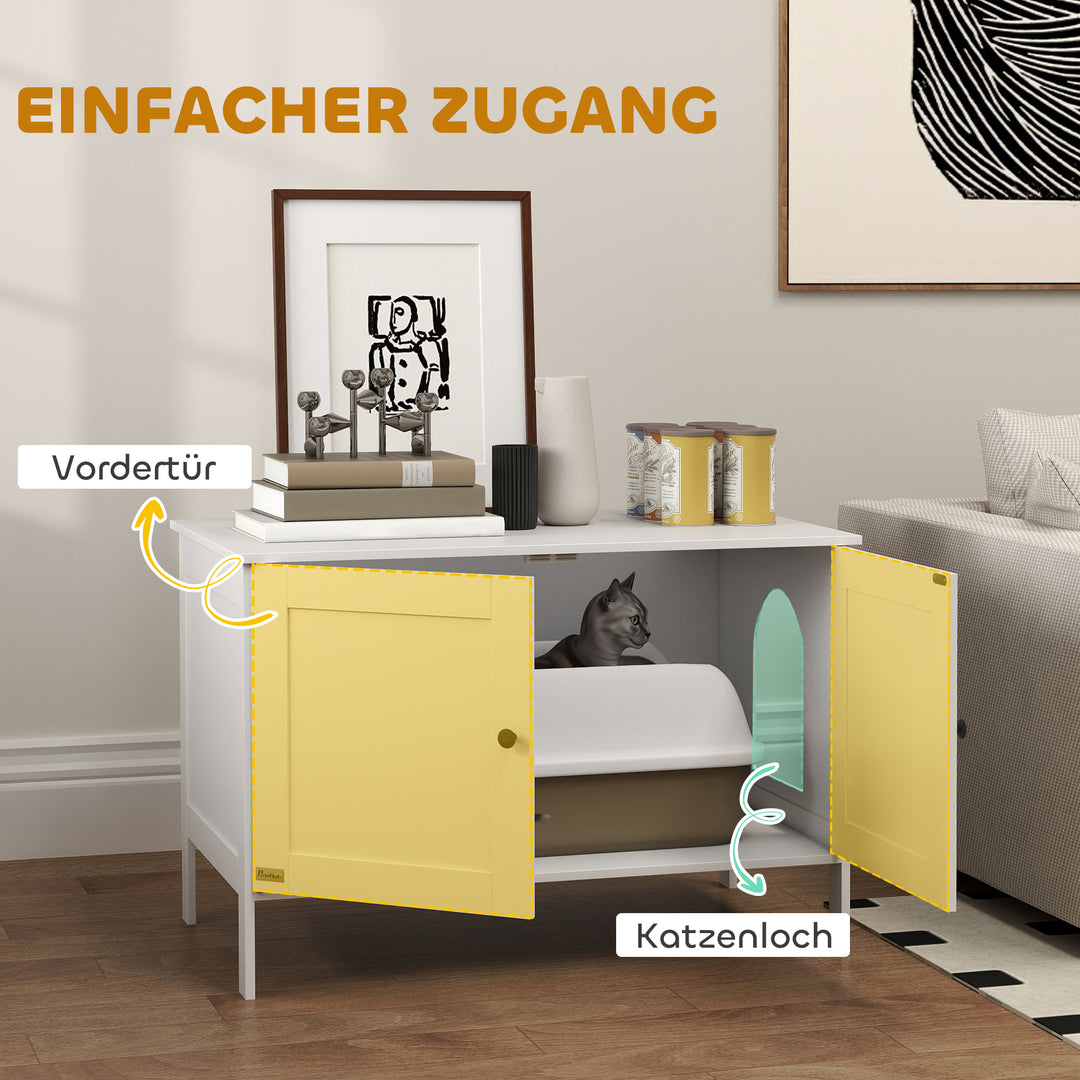 Kattebakkeskab med dørskillevæg kattebakke til store katte 80 x 51 x 54 cm hvid