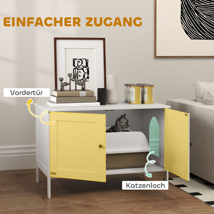 Kattebakkeskab med dørskillevæg kattebakke til store katte 80 x 51 x 54 cm hvid