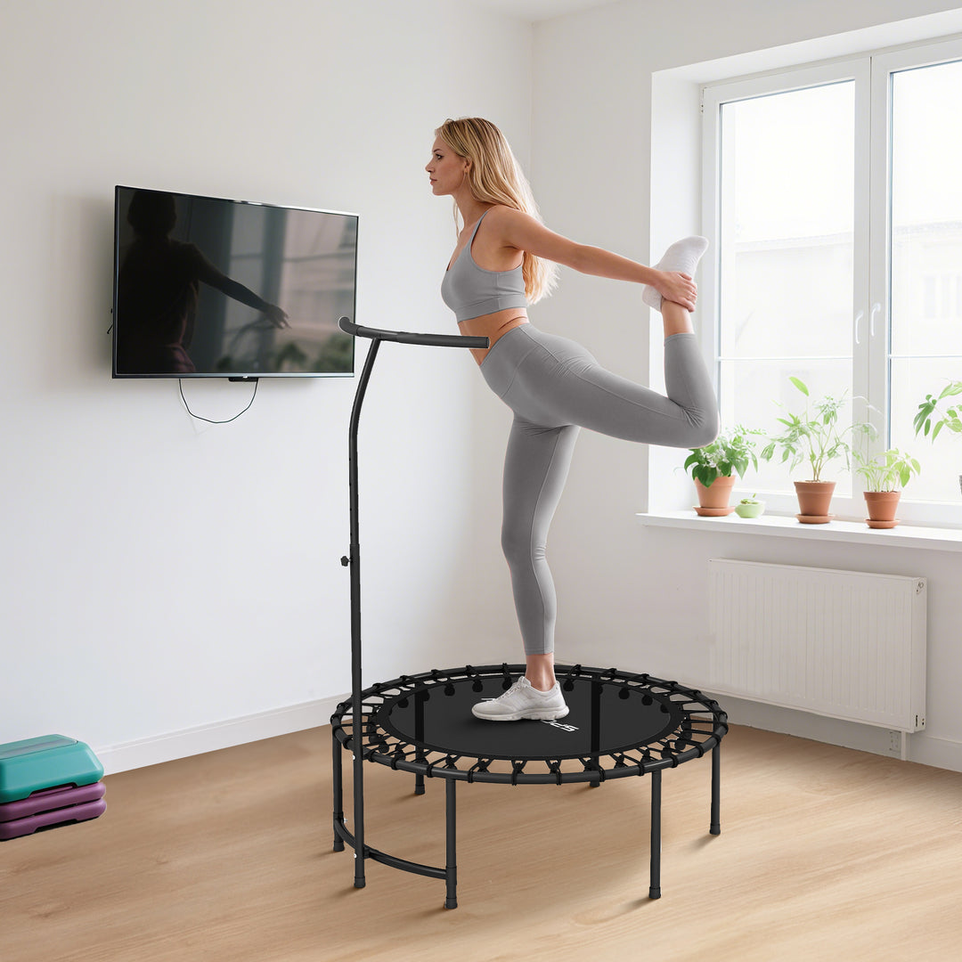 Rebounder-trampolin, 5-niveau justerbart håndtag, træningstrampolin, sort