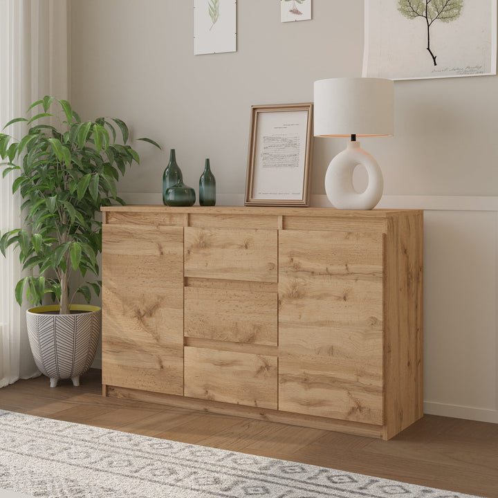 MIKEL - Kommode med 3 skuffer - naturfarvet H75cm B120cm D35cm