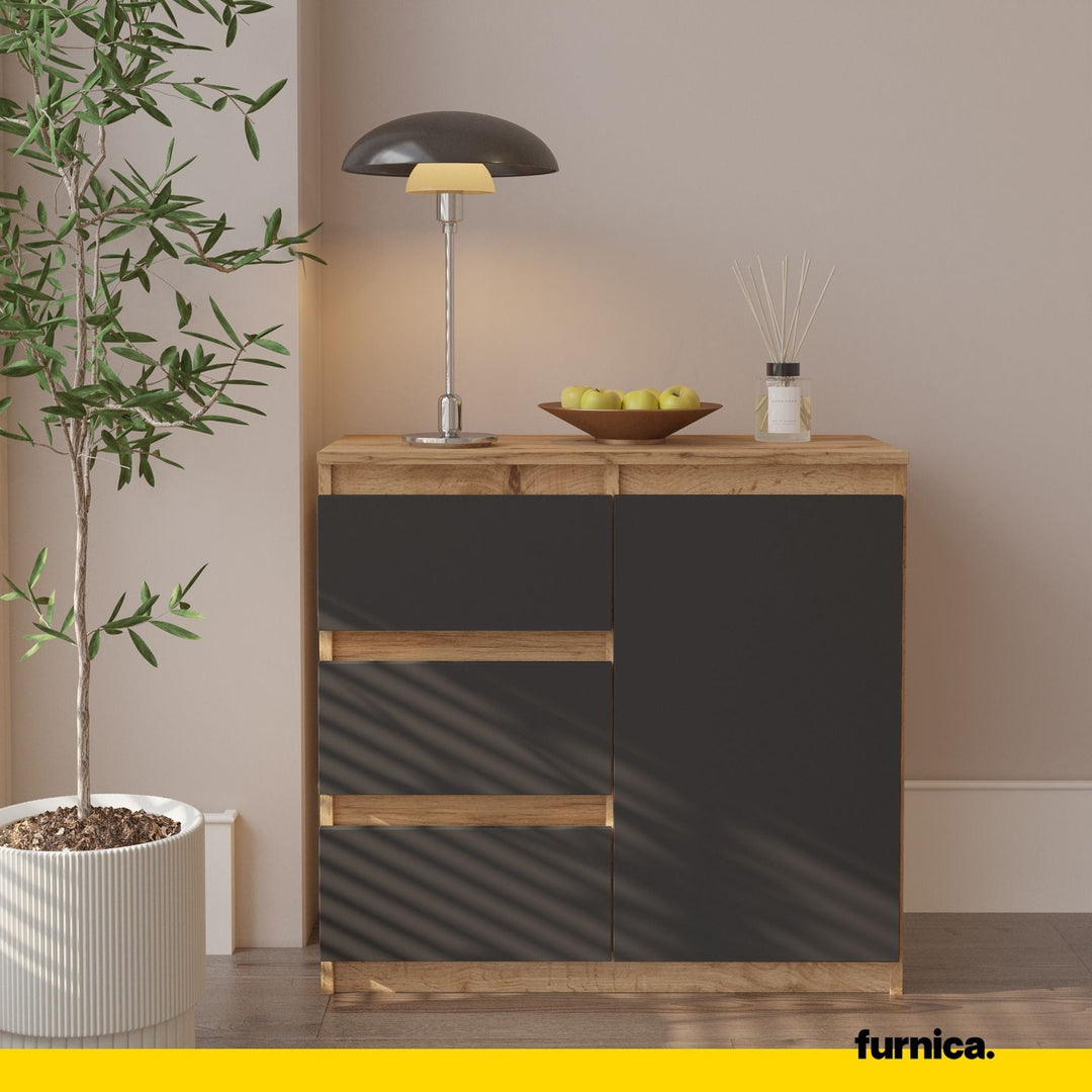 MIKEL - Kommode med 3 skuffer - naturfarvet / antracit-grå H75cm B80cm D35cm