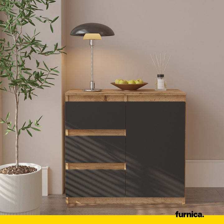 MIKEL - Kommode med 3 skuffer - naturfarvet / antracit-grå H75cm B80cm D35cm