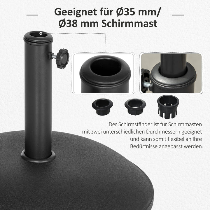 Parasolfod i rustfrit stål med håndtag, halvcirkelformet paraplyholder, paraplyvægt til parasoller Ø3,8-Ø4,8 cm, til altan, terrasse, have, bronze, sort