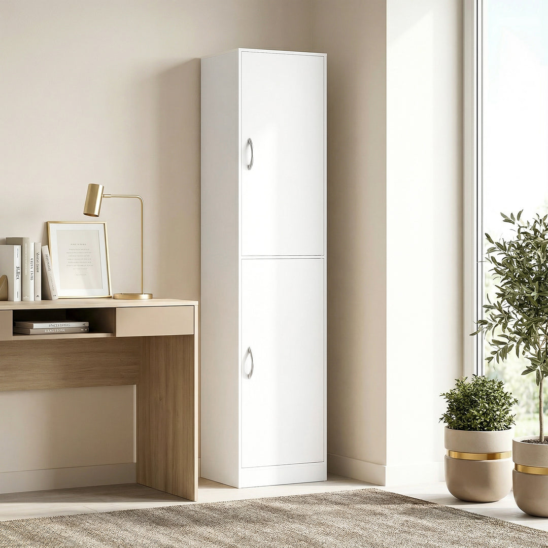 180 cm høj bogreol, moderne 5-etagers hylde med justerbare hylder, fritstående opbevaringsskab, hvid