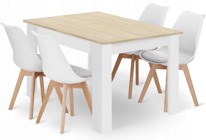 Rektangulært bordsæt 120x80 cm Sonoma eg + 4 MARK hvide stole