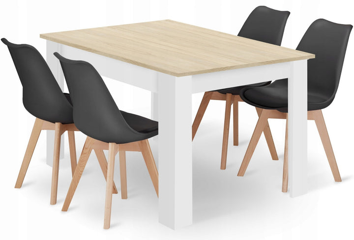 Rektangulært bordsæt 120x80 cm Sonoma eg + 4 MARK sorte stole