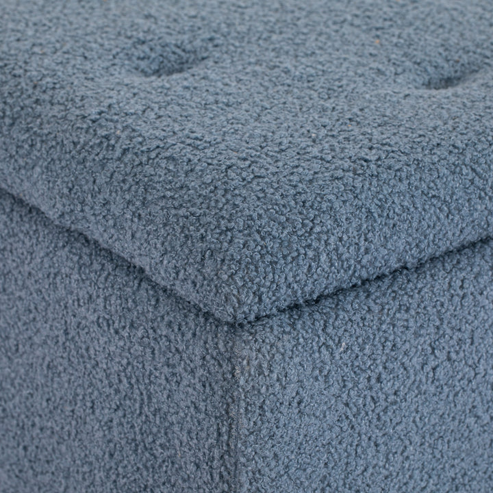 Polstret opbevaringsbænk, cashmere-look, op til 120 kg, naturtræsstel, 95 x 38 x 45 cm, blå