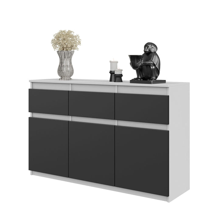 NOAH - Kommode med 3 skuffer - mat hvid / antracit-grå, H75cm B120cm D35cm