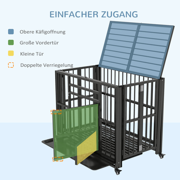 Hundebur, inklusive bundbakke, lås, universalhjul, 94 cm x 58 cm x 78 cm, sort