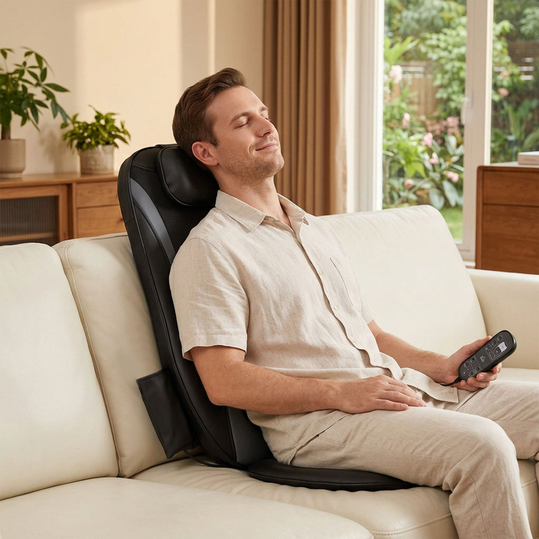 Shiatsu-rygmassager med varme, dybdegående massage og 3-niveau sædevibration, massageapparat til rygsmerter