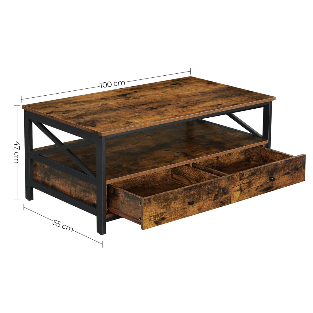 Sofabord i industriel stil, 100 x 55 x 47 cm, brun