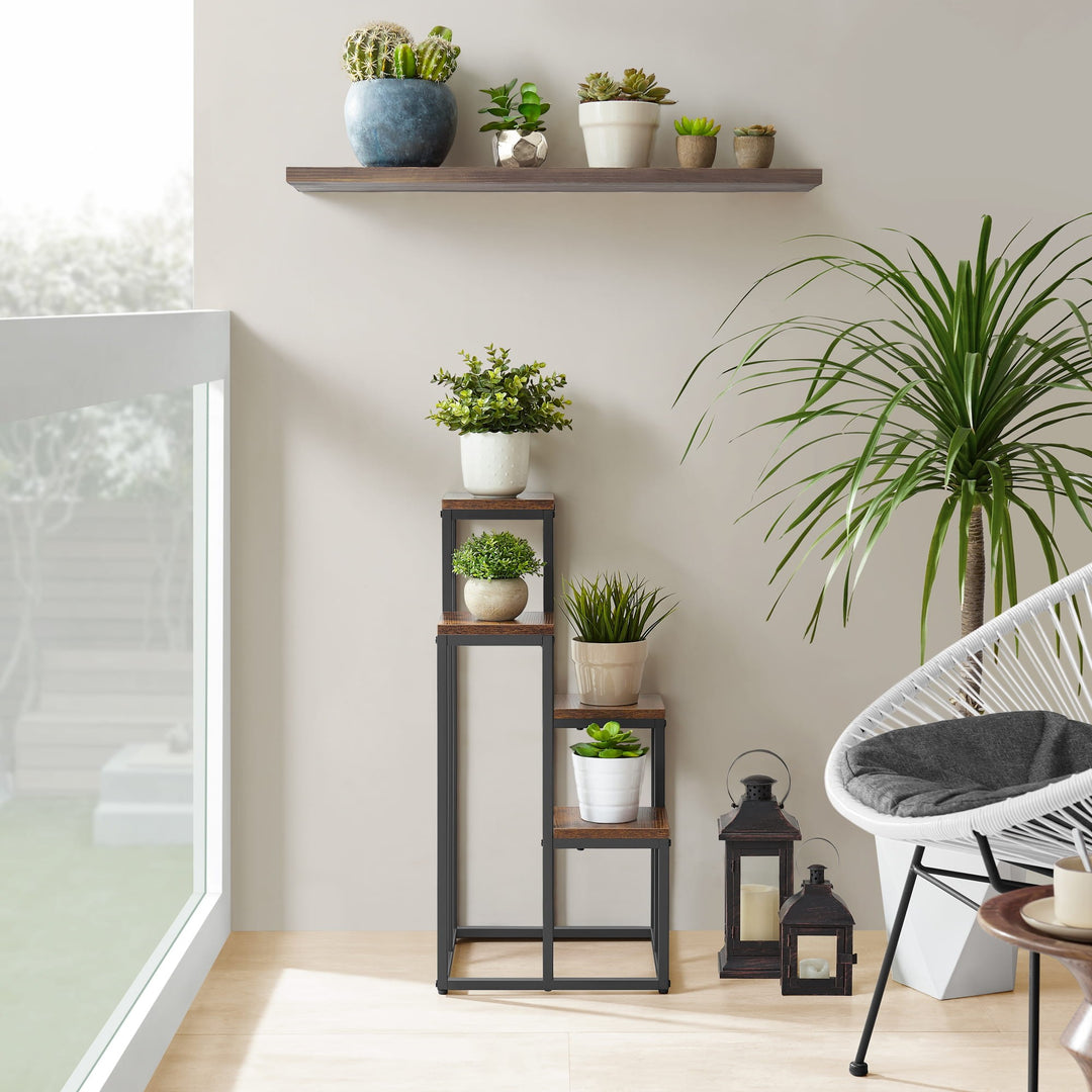 Blomsterstativ med 4 hylder - rustikt / sorte ben