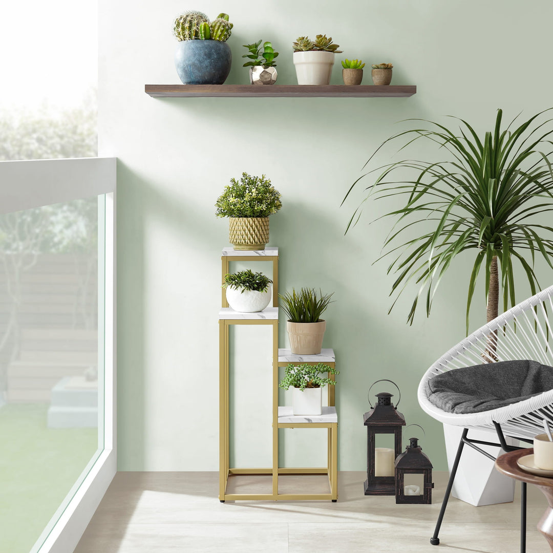 Blomsterstativ med 4 hylder - marmor / guldben
