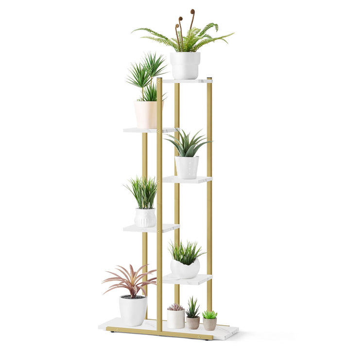Blomsterstativ med 6 hylder - marmor / guldben