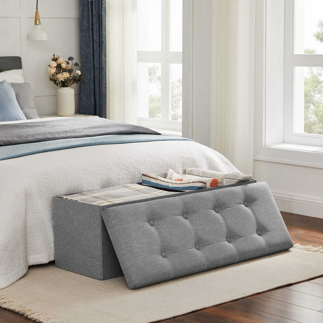 Opbevaringsbænk i grå, foldbar & elegant - 110x38x38 cm