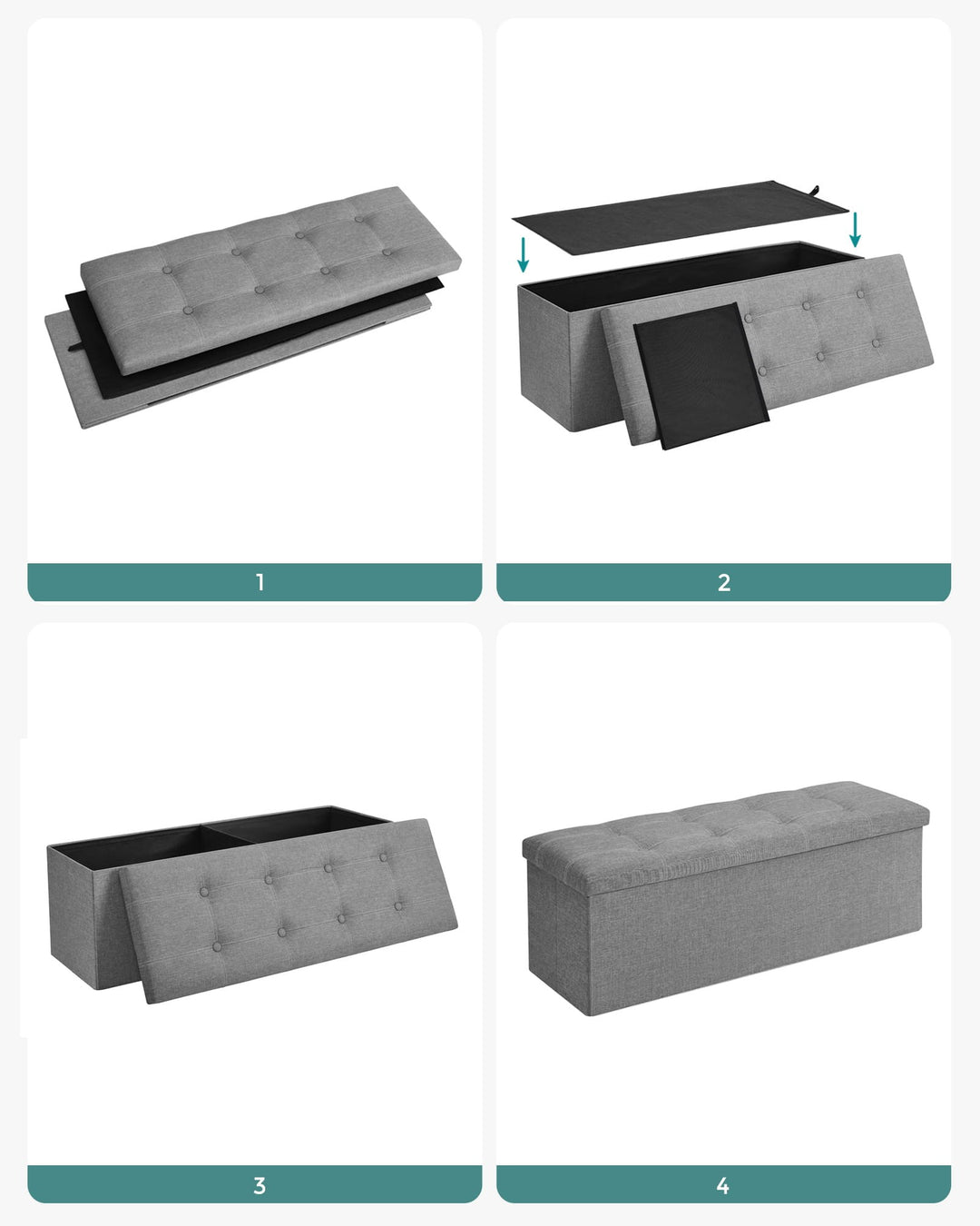 Opbevaringsbænk i grå, foldbar & elegant - 110x38x38 cm