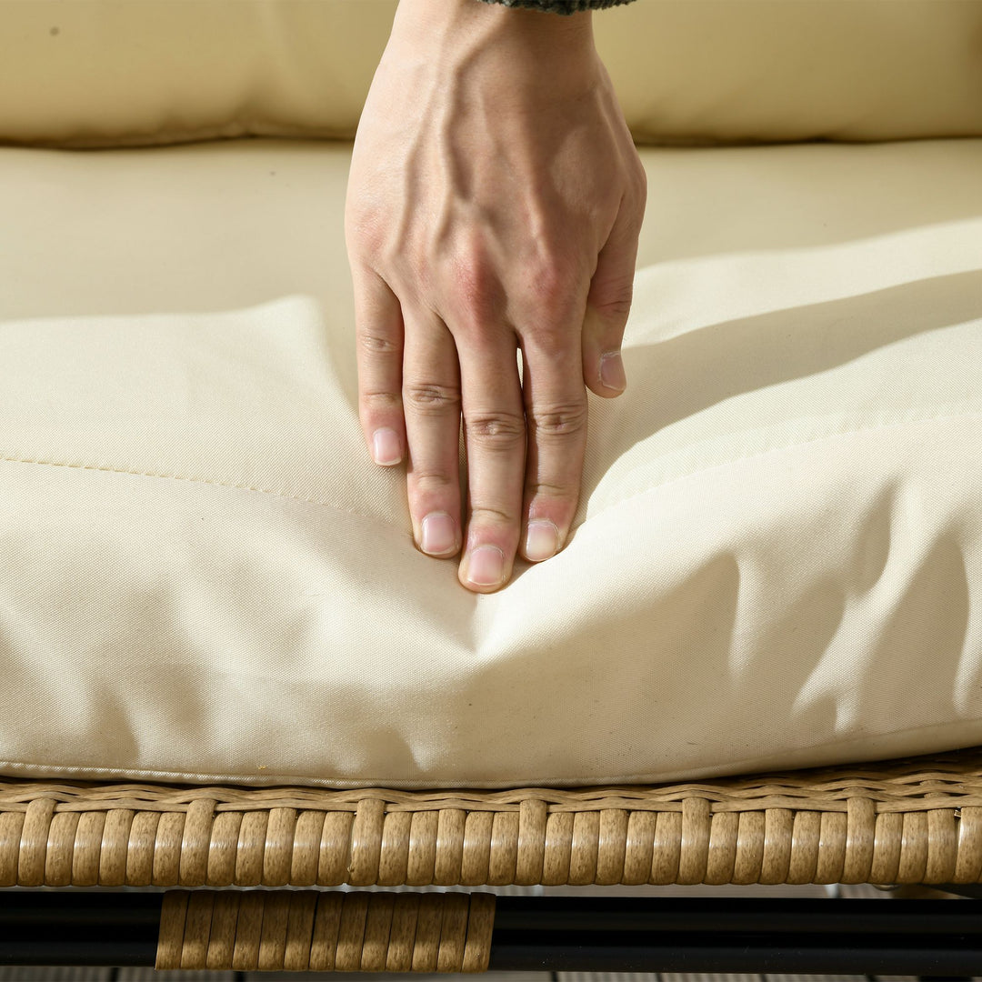 Kurvestol i rottinglook med bløde sædehynder og aluminiumsstel, khaki og beige, 105 x 90 x 148 cm