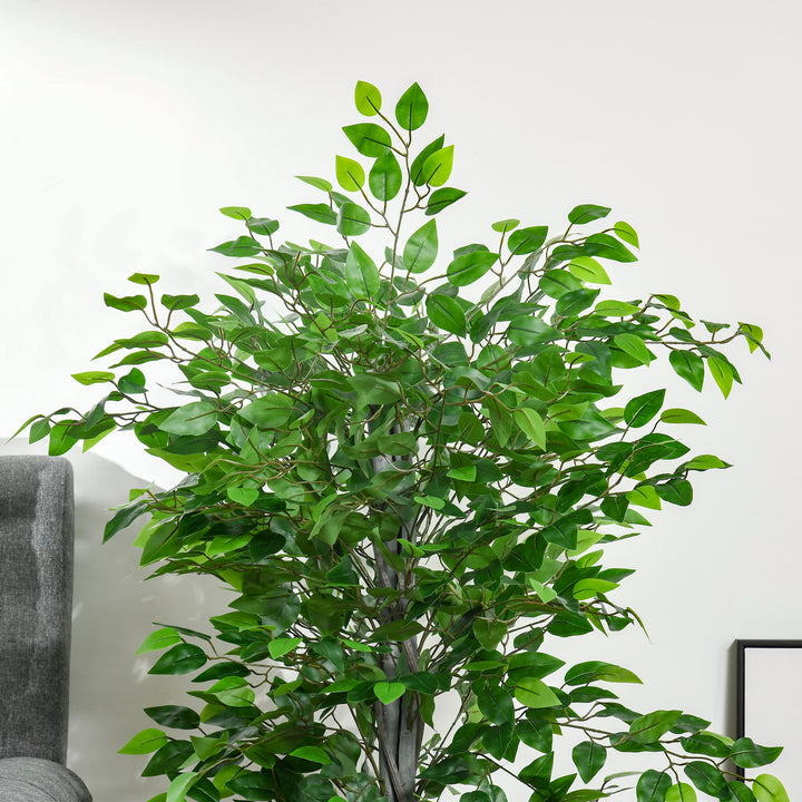 Kunstigt træ, ficus kunstig plante, realistisk udseende, cementpotte, 135 cm, nem vedligeholdelse, plastik, grøn