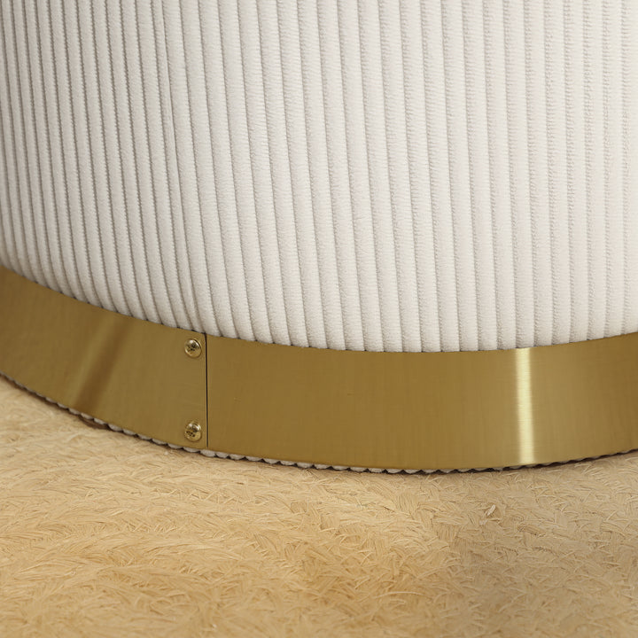 Skammel med opbevaringsplads, foldbar skammel med låg, stålbund, rund fodskammel 36 x 36 x 44 cm, cremehvid