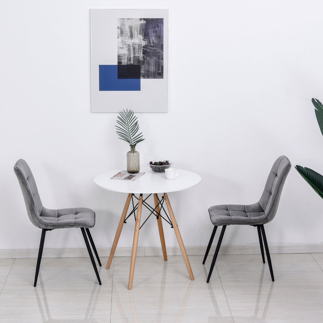 Sæt med 2 spisestole polstrede køkkenstole med fløjlslook spisebord fløjl metal grå+sort 45 x 63 x 90 cm