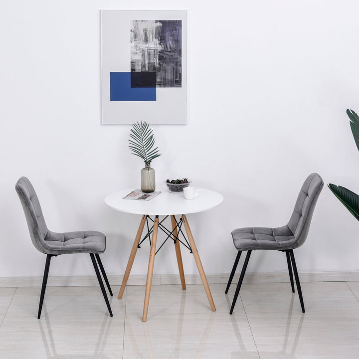 Sæt med 2 spisestole polstrede køkkenstole med fløjlslook spisebord fløjl metal grå+sort 45 x 63 x 90 cm