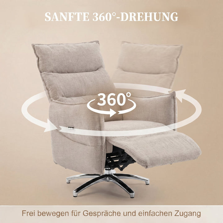 Elektrisk drejelig lænestol til voksne, lænestol med stof i linned-look og opladningsporte, beige