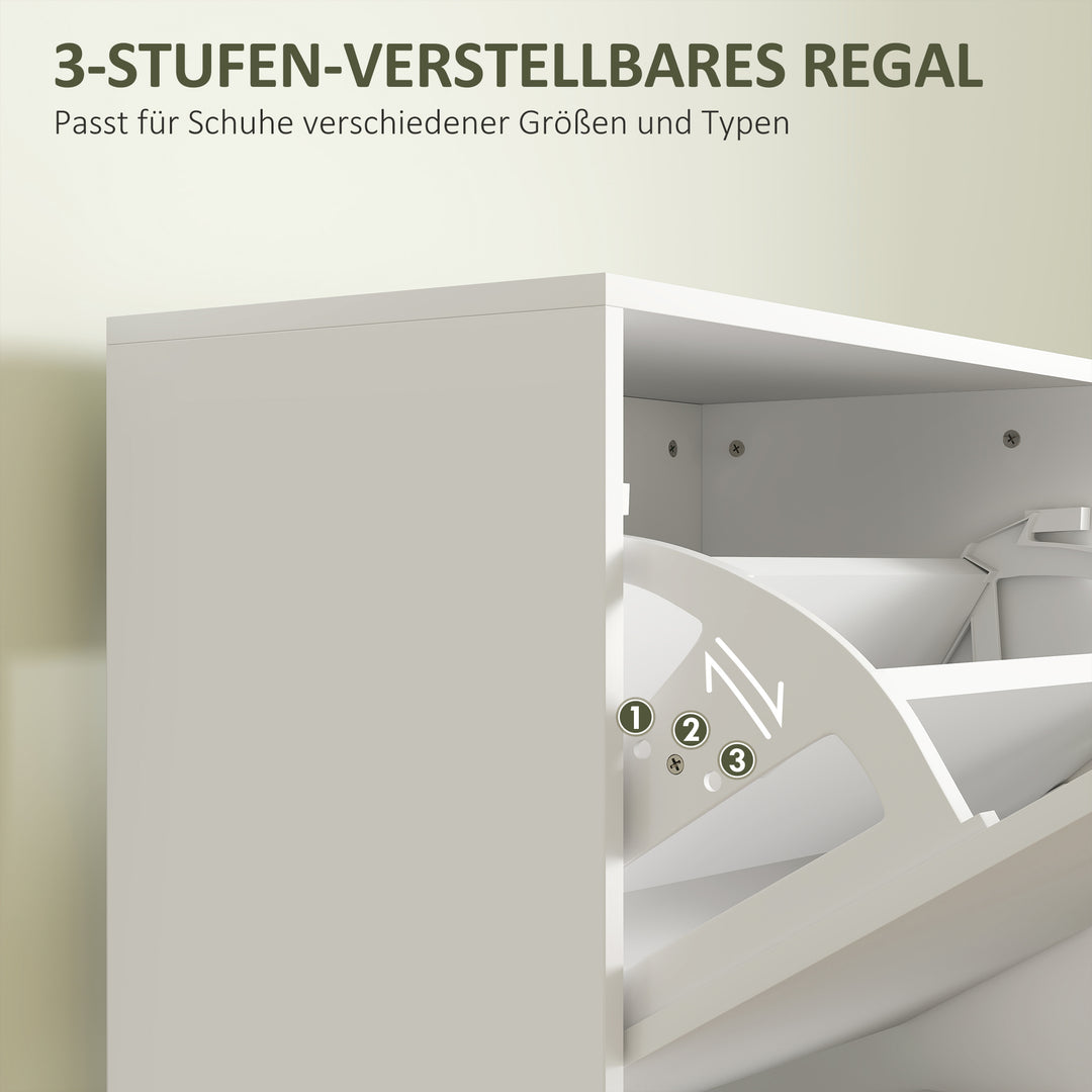 Skoskab, 3 skuffer, til op til 12 par sko, spånplade, hvid