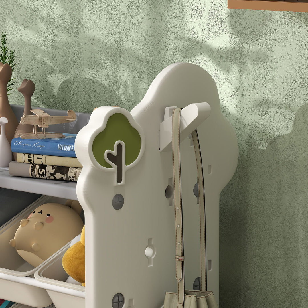 Børneopbevaringsstativ med 9 beholdere til legetøj og bøger, børneværelse, børnehave, plastik, cremehvid