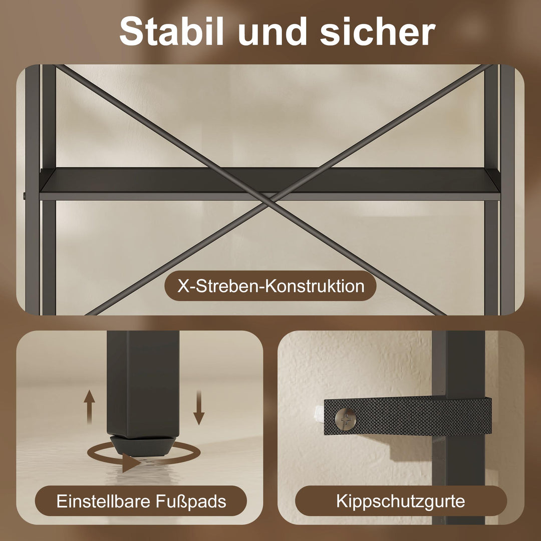 Bogreol, fritstående hylde med 5 hylder, industriel kontorreol med metalramme, åben opbevaringsreol til stue, kontor, arbejdsværelse, 60x30x170,5 cm, sort