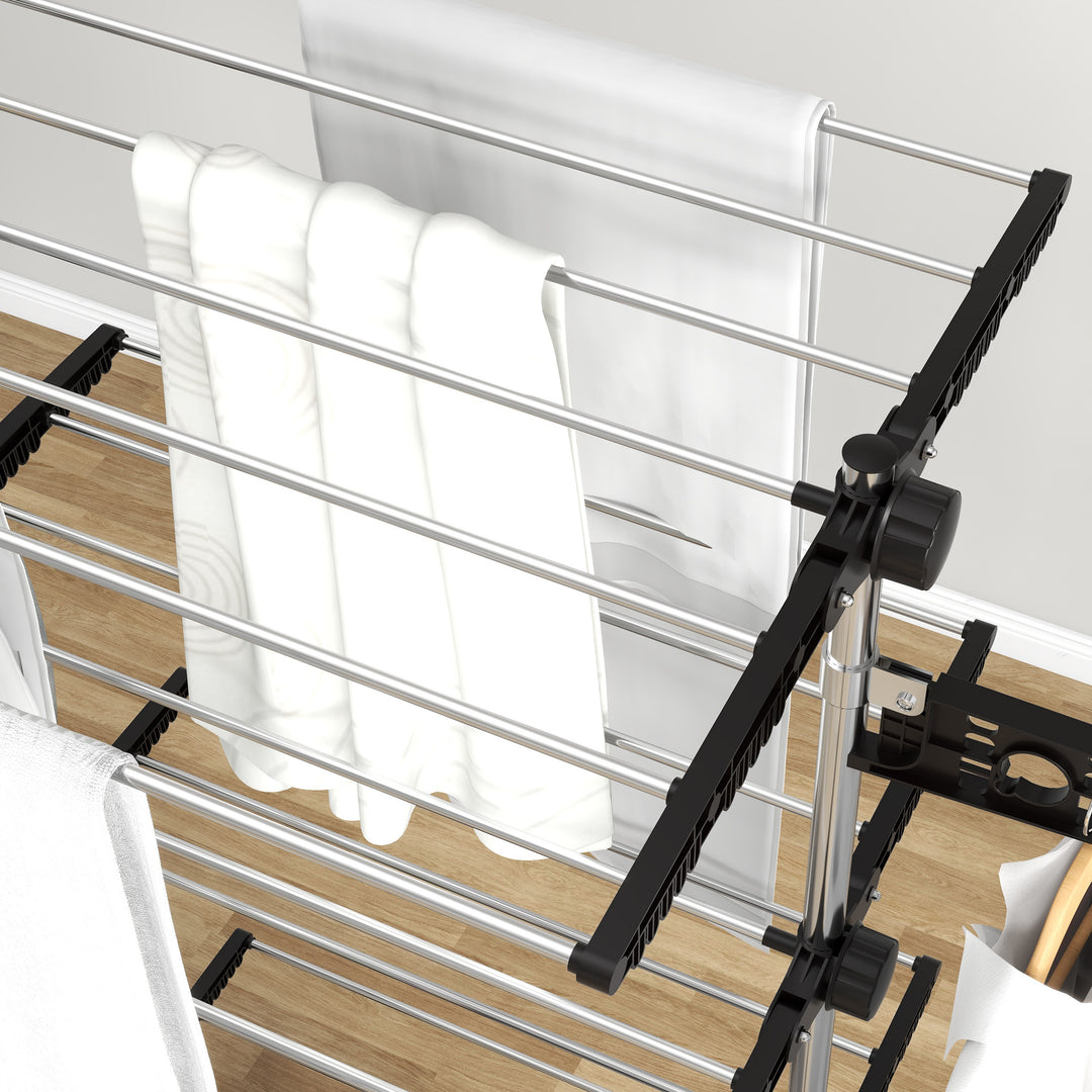 Tørrestativ med 5 niveauer, foldbar, et-klik-system, 142 cm x 55 cm x 1,72 cm, sort + sølv