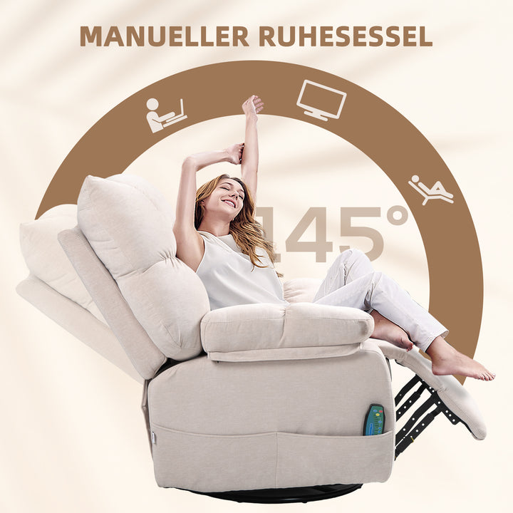 Massagestol med varme- og lænefunktion, drejelig, op til 150 kg, metalstel, 98 x 90 x 98 cm, beige