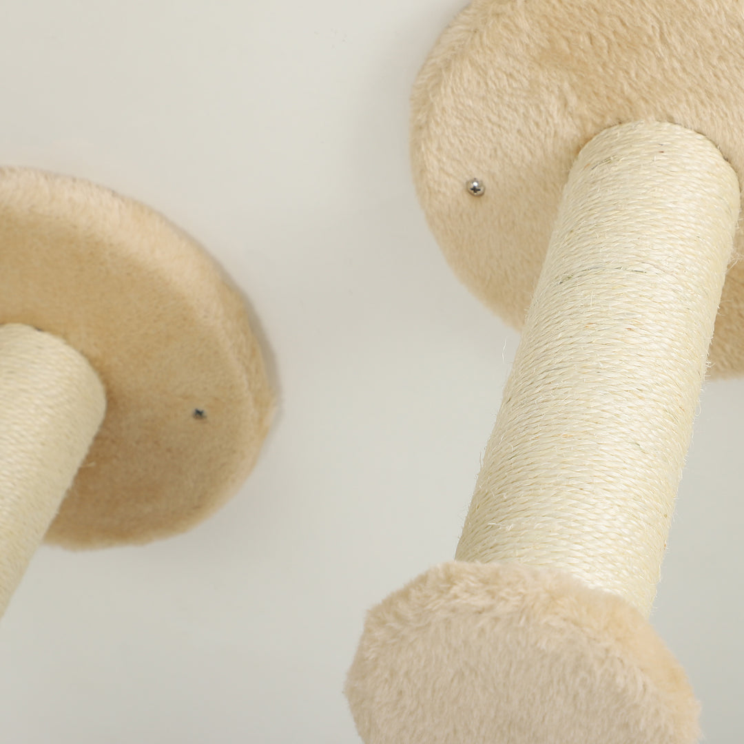 Klatrevægssæt til katte med kradsetræer, hoppeplatforme og legebolde, til klatring og hvile, beige