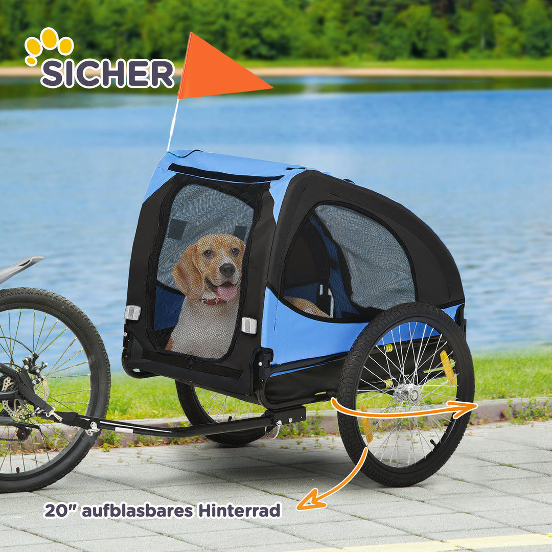 Hundetrailer, sammenklappelig cykeltrailer til hunde, vandafvisende, oxfordstof, stål, 140 x 71 x 83 cm, blå