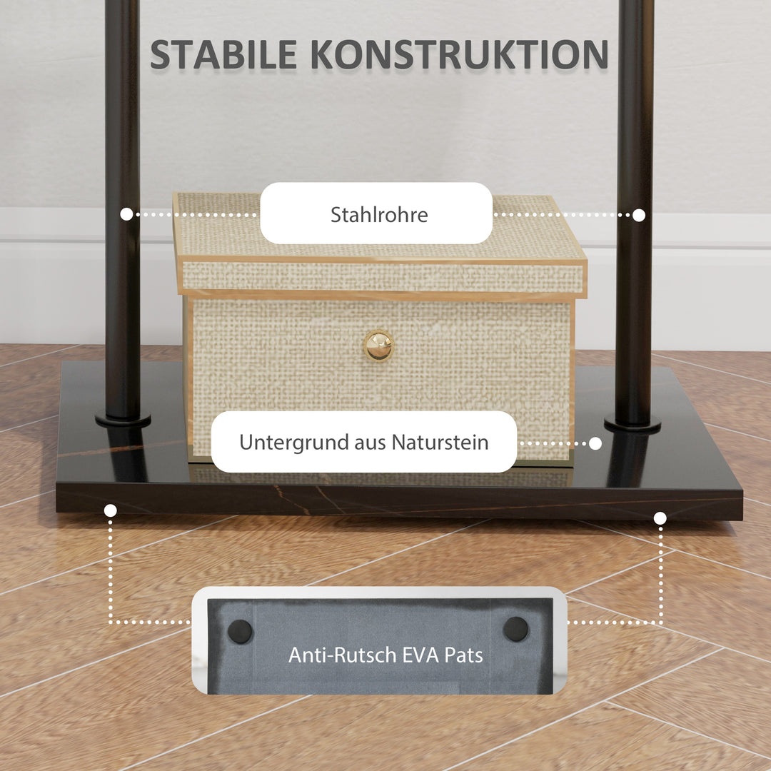 Knagerække, bøjlestang med stopper, 3 kroge, opbevaringsrum, kunststensfod, sort